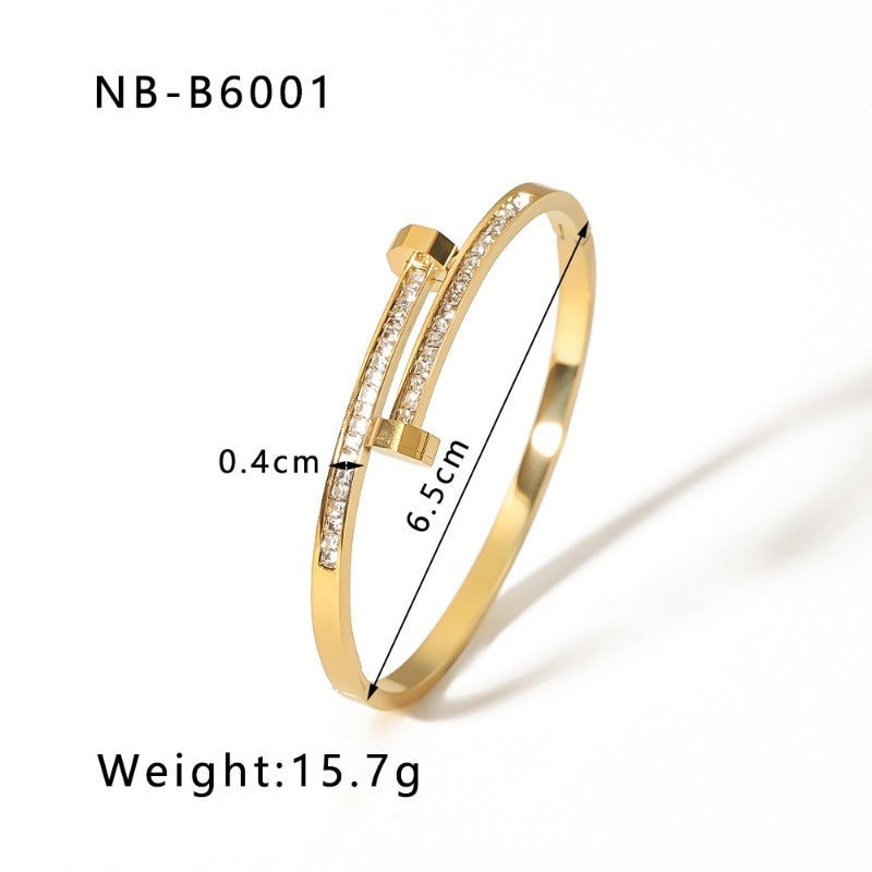 Wholesale Zircon Roman Numeral Diamond Five-pointed Star Stainless Steel Gold Plated Bracelet
